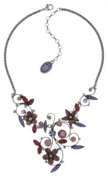 Twisted Flowers necklace in brown-multi/antique silver (large) - Konplott
